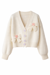 Vintage Floral Bow Knit Cardigan