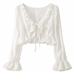 Cloud Kiss Ruffle Blouse Cardigan