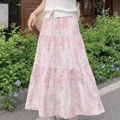 Fairy Style Floral Mesh Midi Skirt