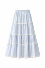 Preppy Plaid Lace Patchwork Skirt