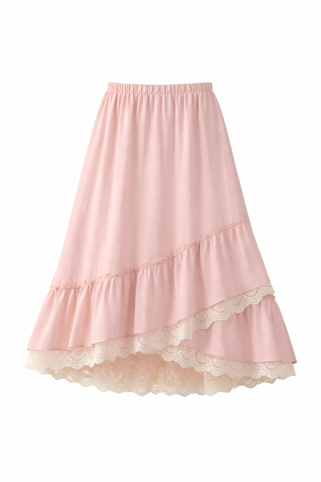 Irregular Pink Lace Patchwork Skirt