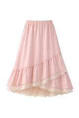 Irregular Pink Lace Patchwork Skirt