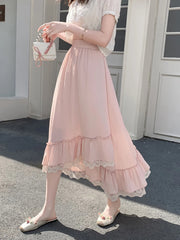 Irregular Pink Lace Patchwork Skirt