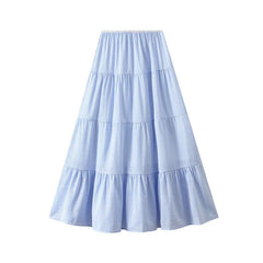 Striped Tiered Cake Midi Skirt