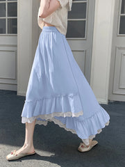 Irregular Pink Lace Patchwork Skirt