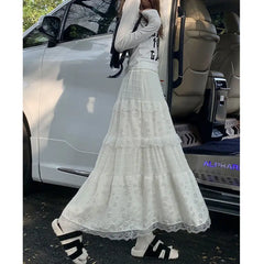 French Hollow Out Lace Maxi Skirt