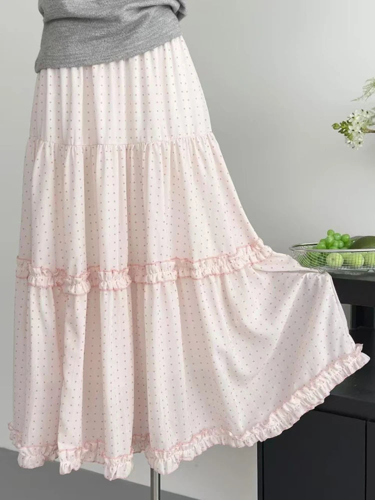 Sweet Polka Dot A-Line Midi Skirt
