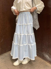 Preppy Plaid Lace Patchwork Skirt